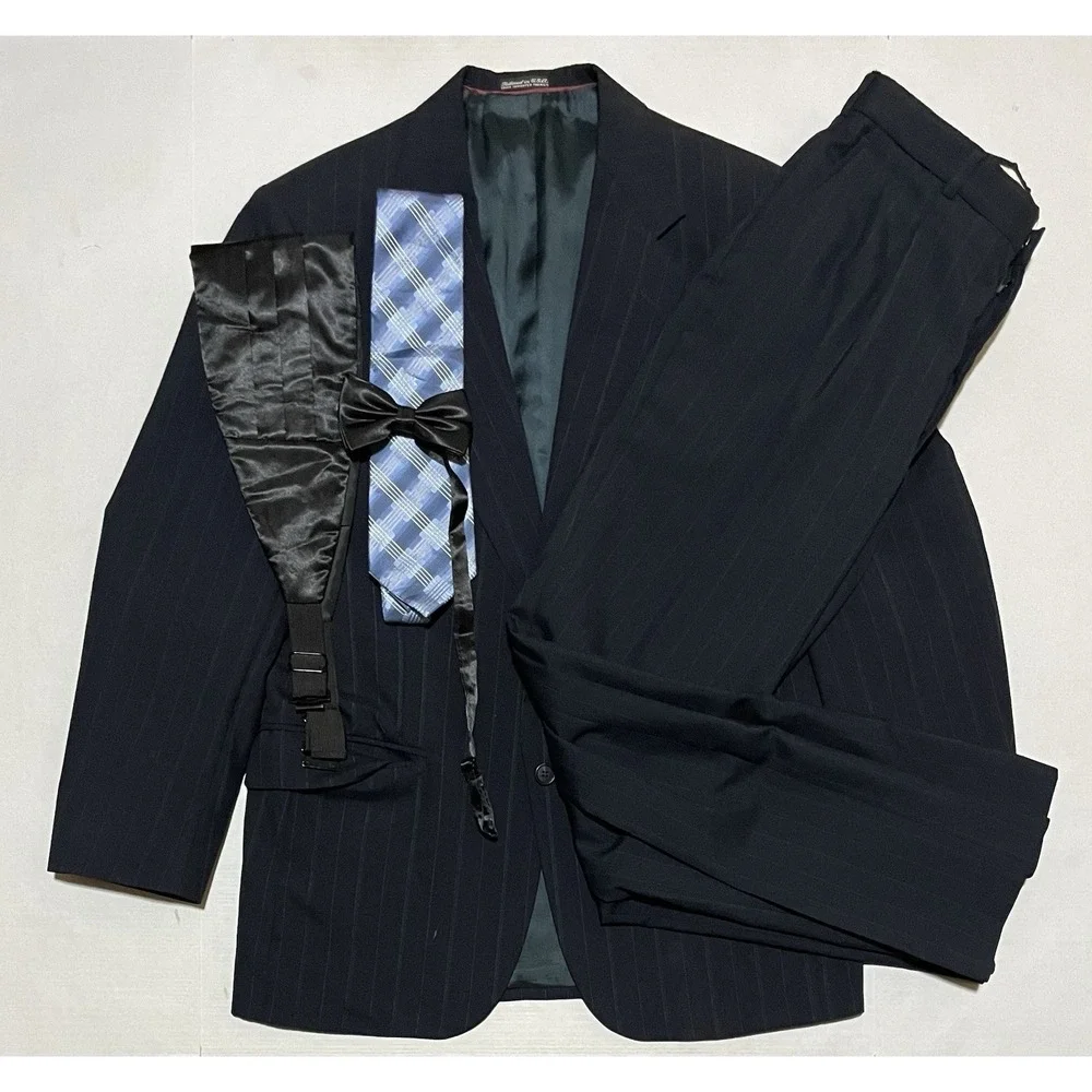 John Weitz‎ 2 Piece Mens Size 40R Blazer Pinstripe Navy Suit 32 X 31 Pants Wool